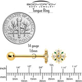 Clear Gem Gold Tone Flower Wreath Barbell Tongue Ring - BodyCandy - Flyclothing LLC