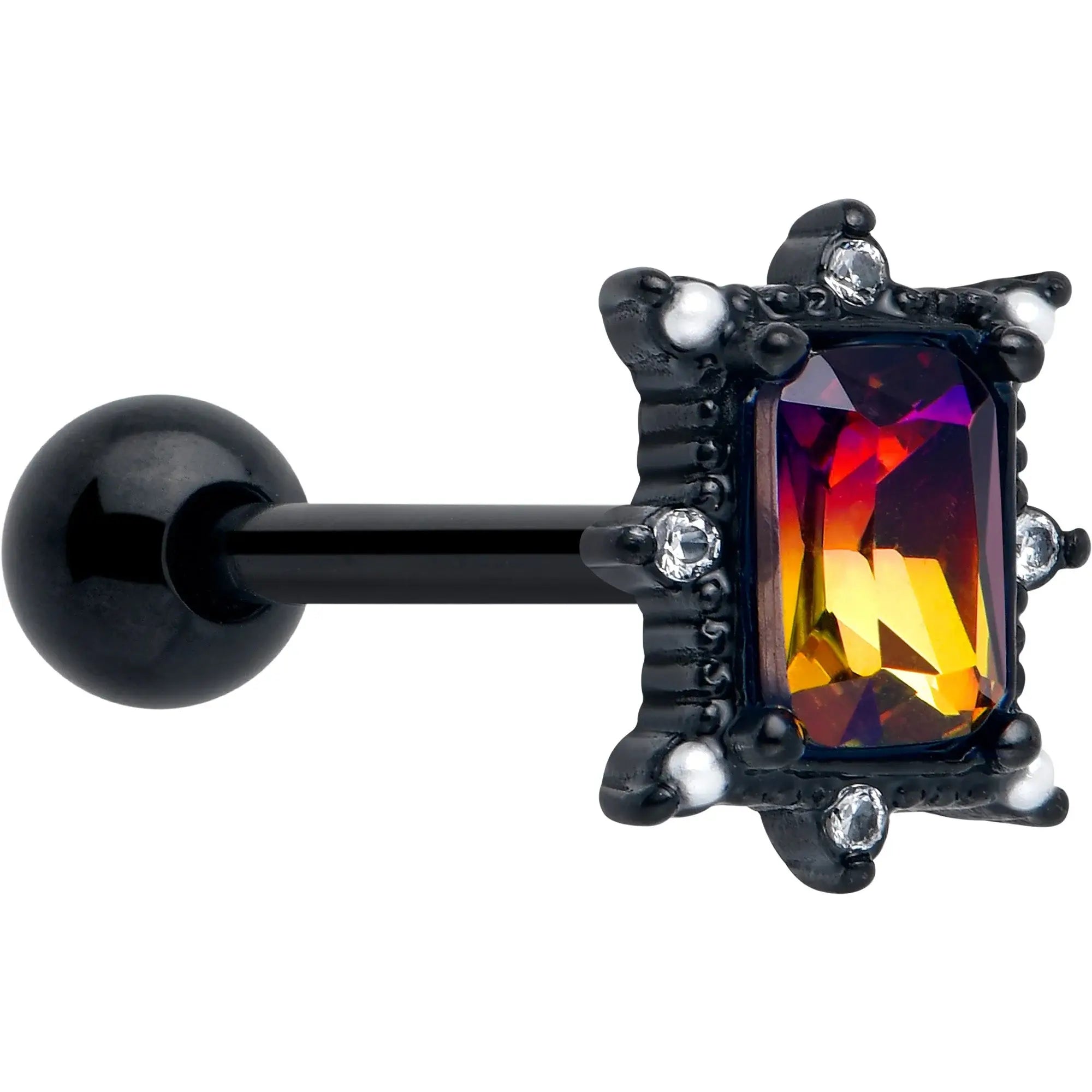Red Tourmaline Black Star Fire Barbell Tongue Ring - BodyCandy - Flyclothing LLC