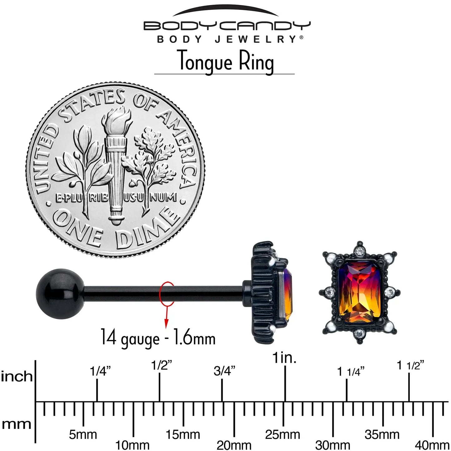 Red Tourmaline Black Star Fire Barbell Tongue Ring - BodyCandy - Flyclothing LLC