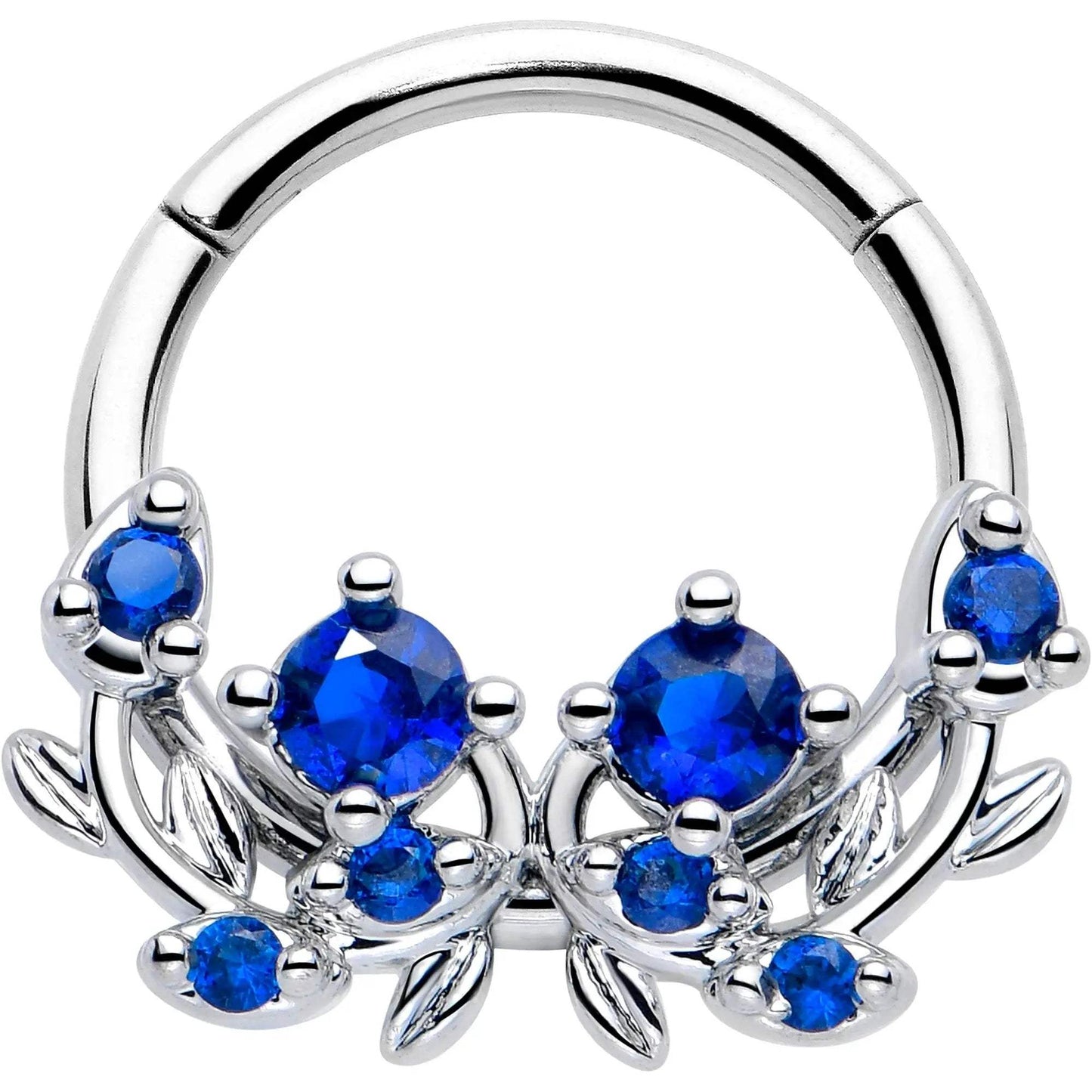 16G 3/8 Blue Gem Twining Vine Hinged Segment Ring - BodyCandy - Flyclothing LLC