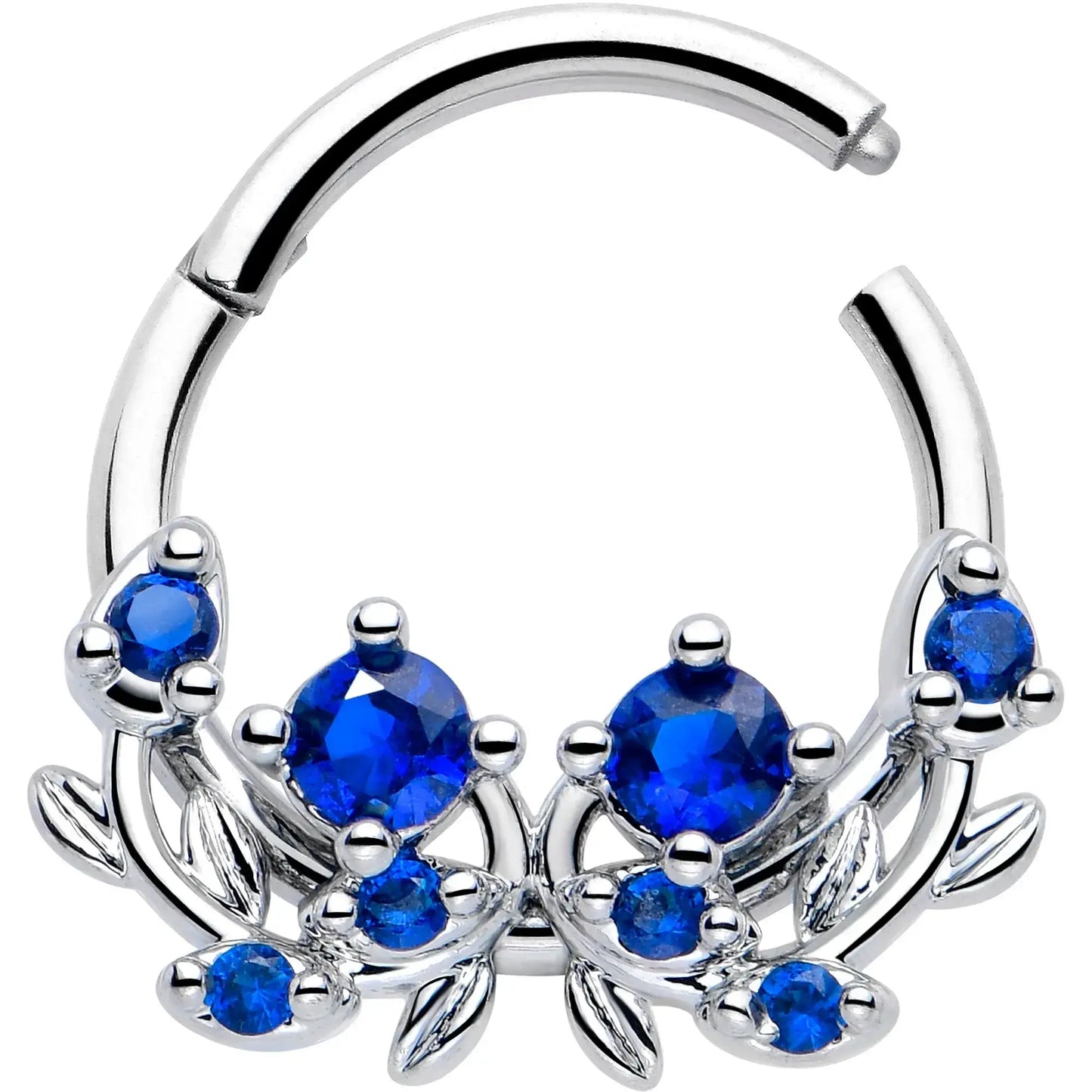 16G 3/8 Blue Gem Twining Vine Hinged Segment Ring - BodyCandy - Flyclothing LLC