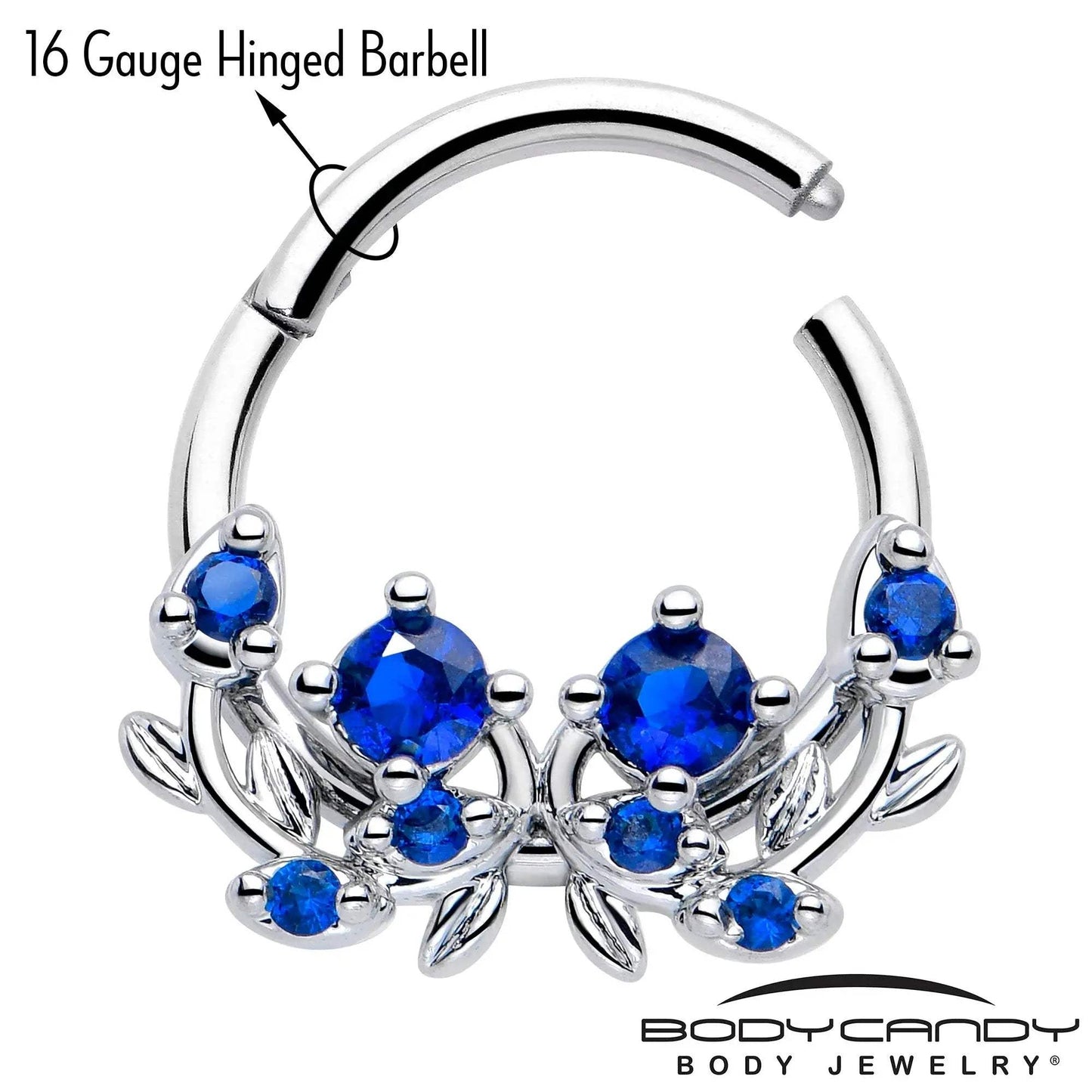 16G 3/8 Blue Gem Twining Vine Hinged Segment Ring - BodyCandy - Flyclothing LLC