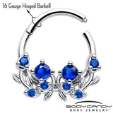 16G 3/8 Blue Gem Twining Vine Hinged Segment Ring - BodyCandy - Flyclothing LLC
