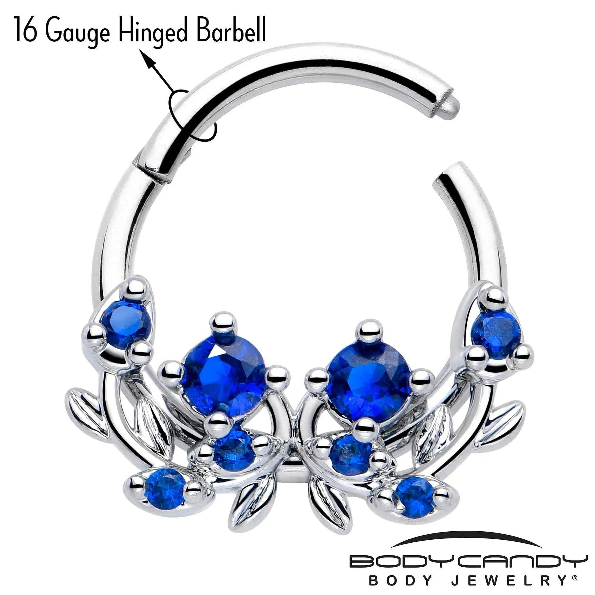 16G 3/8 Blue Gem Twining Vine Hinged Segment Ring - BodyCandy - Flyclothing LLC