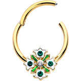 16G 3/8 Green Gem Gold Tone Flower Wreath Hinged Segment Ring - BodyCandy - Flyclothing LLC