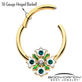 16G 3/8 Green Gem Gold Tone Flower Wreath Hinged Segment Ring - BodyCandy - Flyclothing LLC