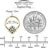 16G 3/8 Green Gem Gold Tone Flower Wreath Hinged Segment Ring - BodyCandy - Flyclothing LLC