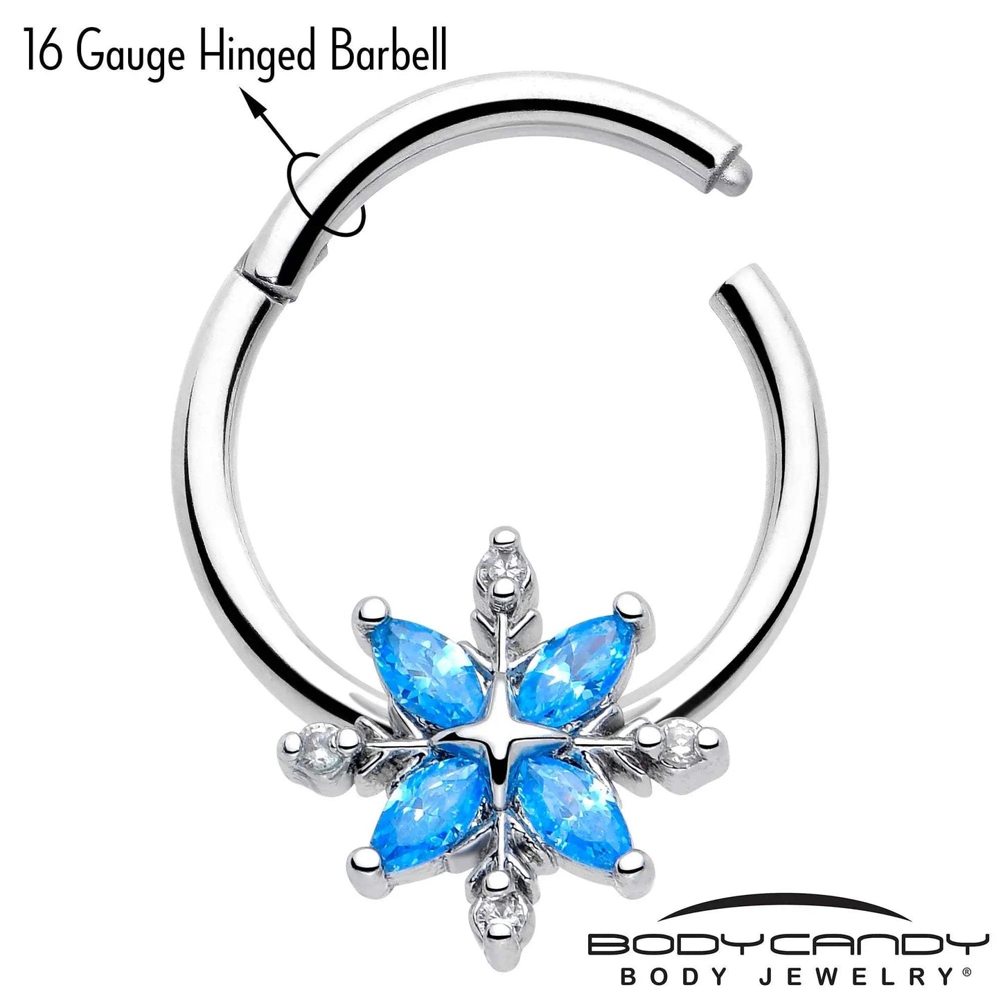 16G 3/8 Blue CZ Gem Classic Flower Hinged Segment Ring - BodyCandy - Flyclothing LLC