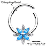 16G 3/8 Blue CZ Gem Classic Flower Hinged Segment Ring - BodyCandy - Flyclothing LLC