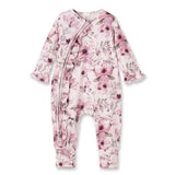 Watercolor Floral Zipper Bamboo Romper - Convertible Cuffs - Tesa Babe - Flyclothing LLC