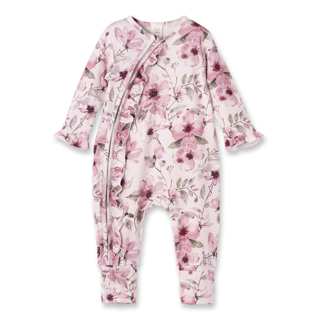 Watercolor Floral Zipper Bamboo Romper - Convertible Cuffs - Tesa Babe - Flyclothing LLC