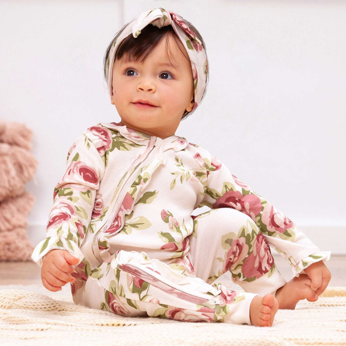 Baby Girl's Cabbage Rose Cotton Zippered Romper - Tesa Babe - Flyclothing LLC