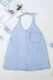 Backless Halter Neck Denim Top - Trendsi - Flyclothing LLC