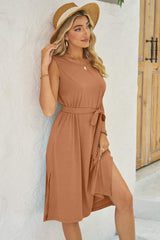 Tied Round Neck Sleeveless Dress - Trendsi - Flyclothing LLC