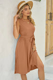 Tied Round Neck Sleeveless Dress - Trendsi