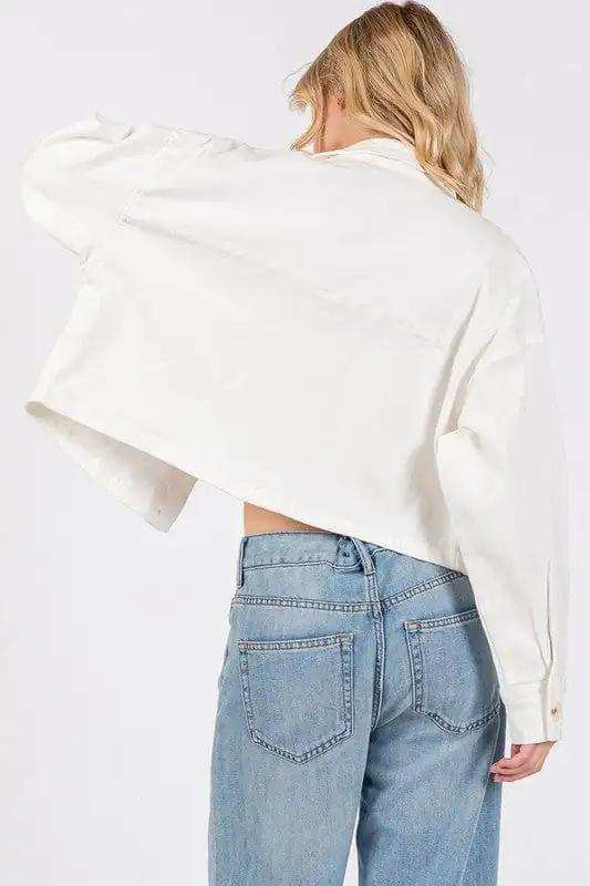 bytos Button Down Cropped Denim Jacket with Patch Pockets - Trendsi - Flyclothing LLC
