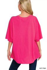 Zenana Cotton Short Sleeve Oversized Tunic Tee - Trendsi - Flyclothing LLC