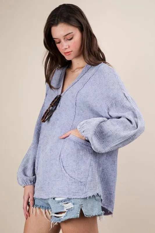 VERY J Plus Size Washed Cotton Gauze Oversized Top - Trendsi - Flyclothing LLC
