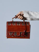 Maroon Mystique Ajrakh Satchel Purse - Classy Leather Bags - Flyclothing LLC