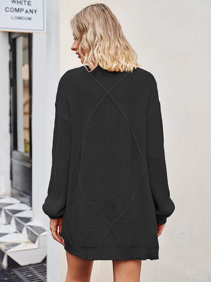 Cable-Knit Long Sleeve Cardigan - Trendsi - Flyclothing LLC