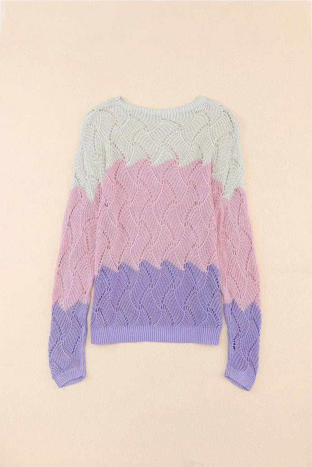 Color Block Hollow Boat Neck Sweater - Trendsi - Flyclothing LLC