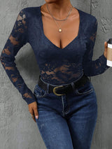 Lace Long Sleeve Bodysuit - Trendsi - Flyclothing LLC