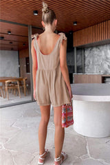 Full Size Scoop Neck Tie Shoulder Romper - Trendsi - Flyclothing LLC