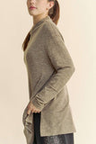 Davi & Dani Slit Mock Neck Long Sleeve Top - Trendsi