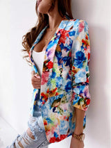 Vibrant Floral Print Open Front Blazer - Trendsi - Flyclothing LLC