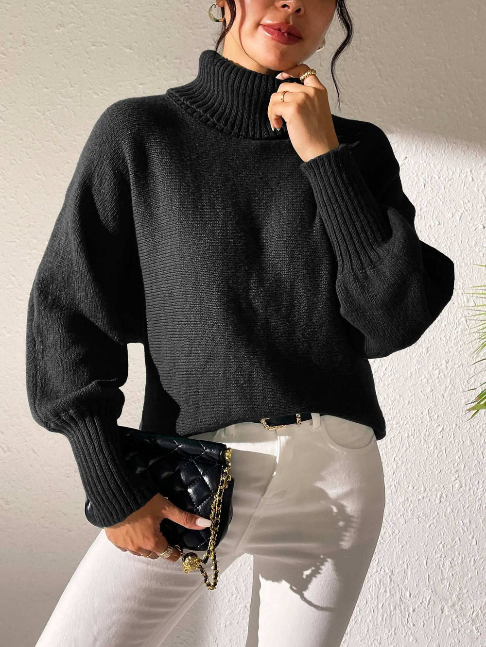 Turtleneck Long Sleeve Sweater - Trendsi - Flyclothing LLC