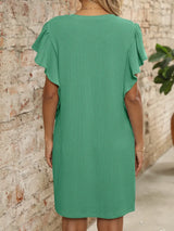 Ruffled V-Neck Cap Sleeve Mini Dress - Trendsi - Flyclothing LLC