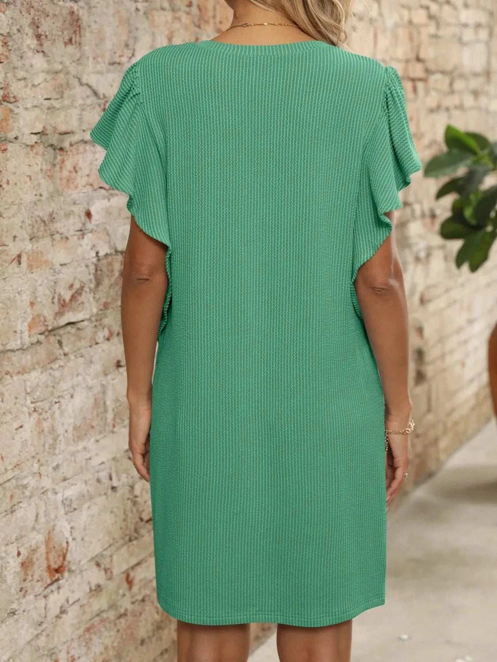 Ruffled V-Neck Cap Sleeve Mini Dress - Trendsi - Flyclothing LLC