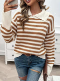 Striped Collared Neck Long Sleeve Sweater - Trendsi - Flyclothing LLC