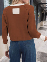 Contrast Button Up Long Sleeve Cardigan - Trendsi - Flyclothing LLC