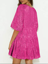 Sequin Round Neck Half Sleeve Mini Dress - Trendsi - Flyclothing LLC