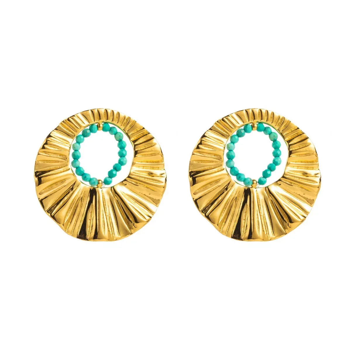 18K Gold-Plated Bead Round Earrings - Trendsi - Flyclothing LLC