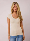 Scoop Neck Cap Sleeve T-Shirt - Trendsi