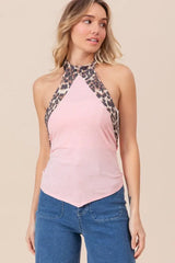 BiBi Triblend Leopard Halter Neck Tied Detailed Top - Trendsi - Flyclothing LLC