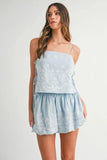 MABLE Embroidered Crop Cami and Balloon Mini Skirt Set - Trendsi