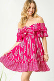 Umgee Off-Shoulder Paisley Print Ruffled Mini Dress - Trendsi