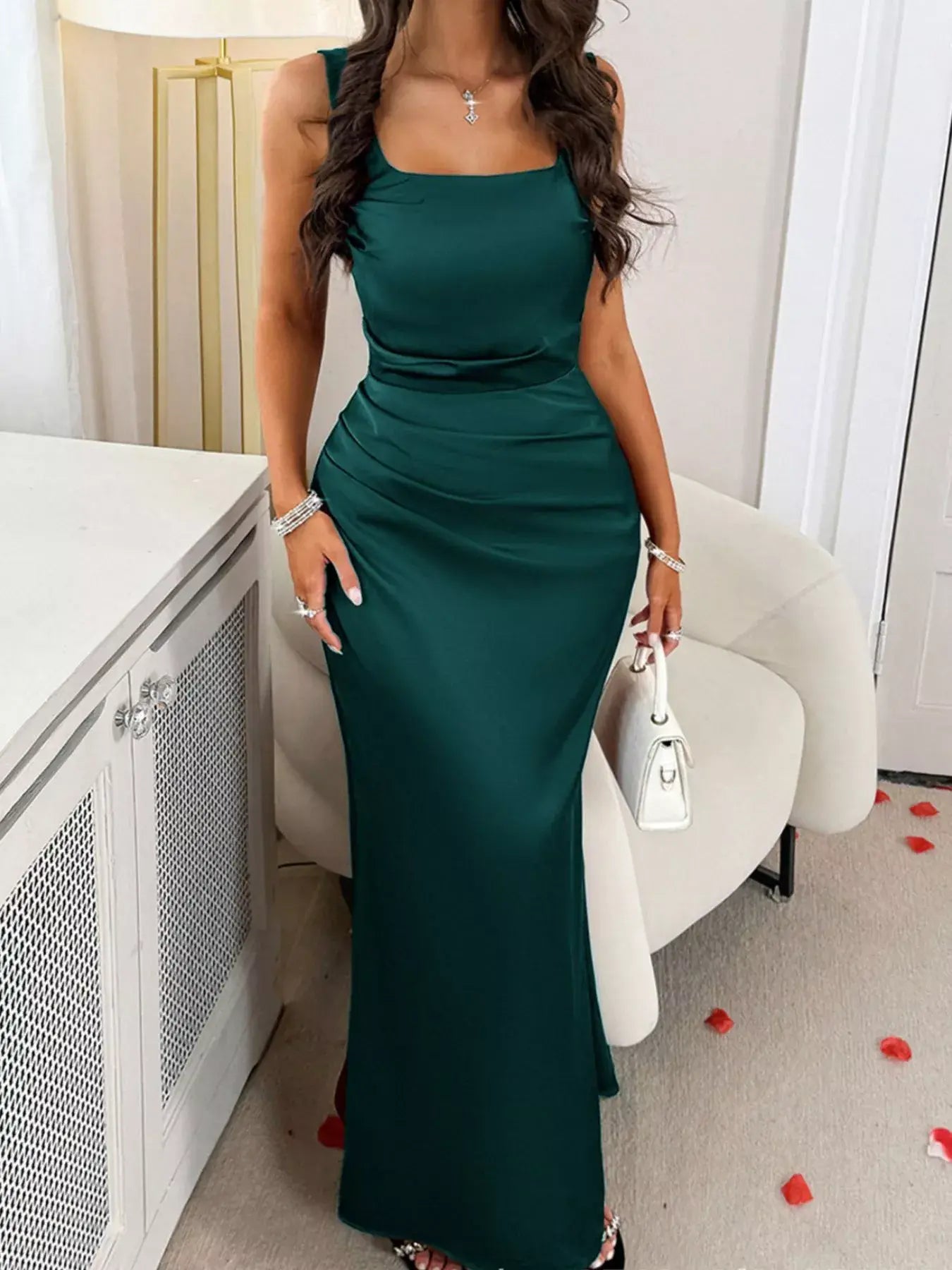Wide Strap Satin Maxi Dress - Trendsi - Flyclothing LLC