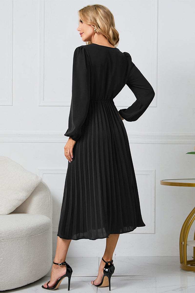 V-Neck Long Sleeve Tie Waist Midi Dress - Trendsi - Flyclothing LLC