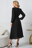 V-Neck Long Sleeve Tie Waist Midi Dress - Trendsi
