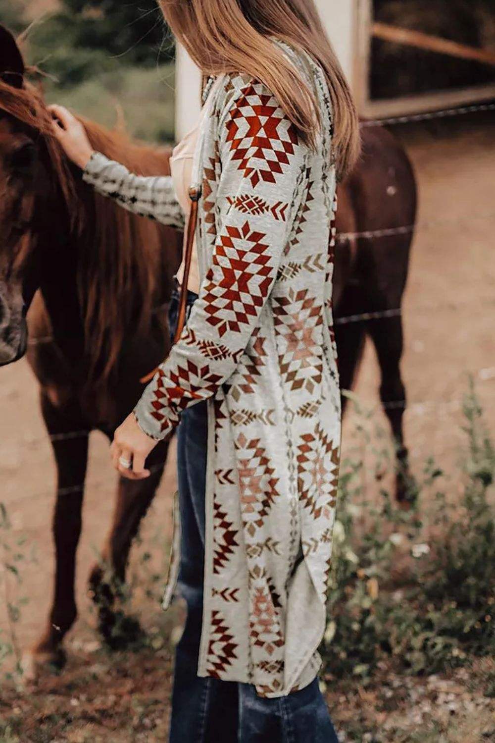 Geometric Open Front Long Sleeve Cover Up - Trendsi - Flyclothing LLC