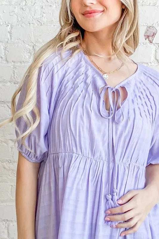 And The Why Textured Pintuck Blouse Top with Tassels - Trendsi - Flyclothing LLC