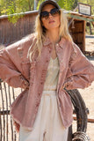 POL Button Down Raw Hem Distressed Shacket - Trendsi