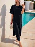 Slit Round Neck Half Sleeve Tee Dress - Trendsi - Flyclothing LLC