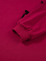 Contrast Striped Bow Detail Drop Shoulder Sweatshirt Dress with Pockets - Trendsi - Flyclothing LLC