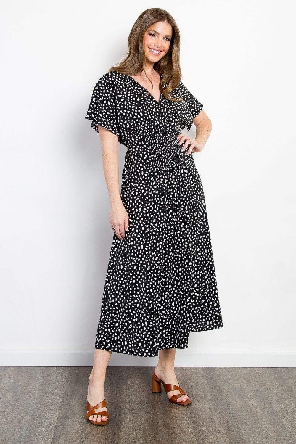Be Stage Full Size Printed Smocked Waist Dress - Trendsi - Flyclothing LLC