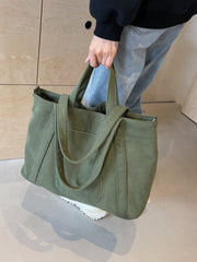 Corduroy Solid Large Tote Bag - Trendsi